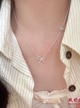 蝴蝶结纯银项链女小众简约气质