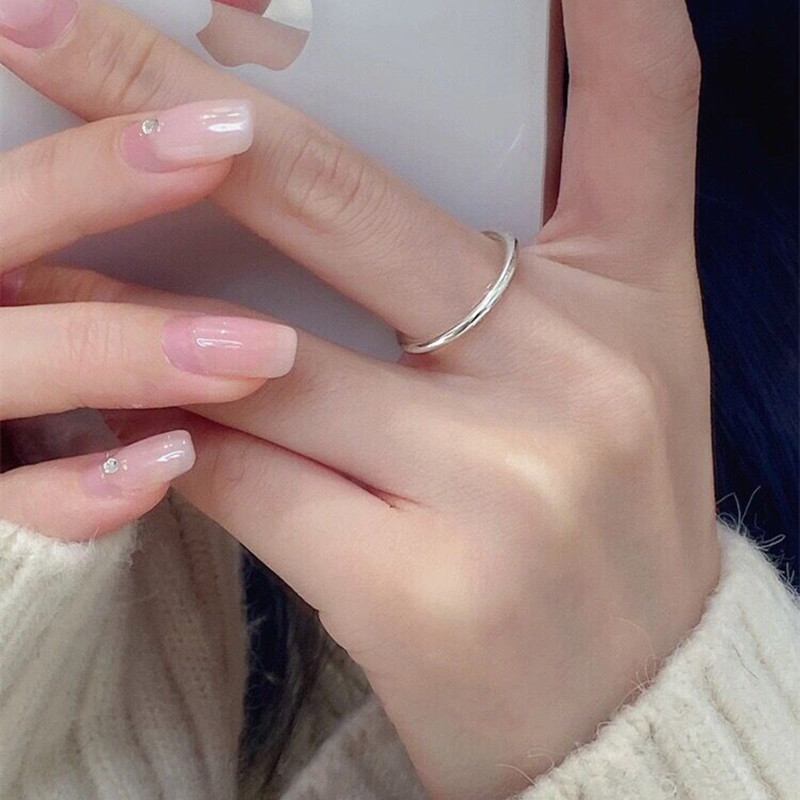 光面圆圈素圈女时尚ins纯银戒指