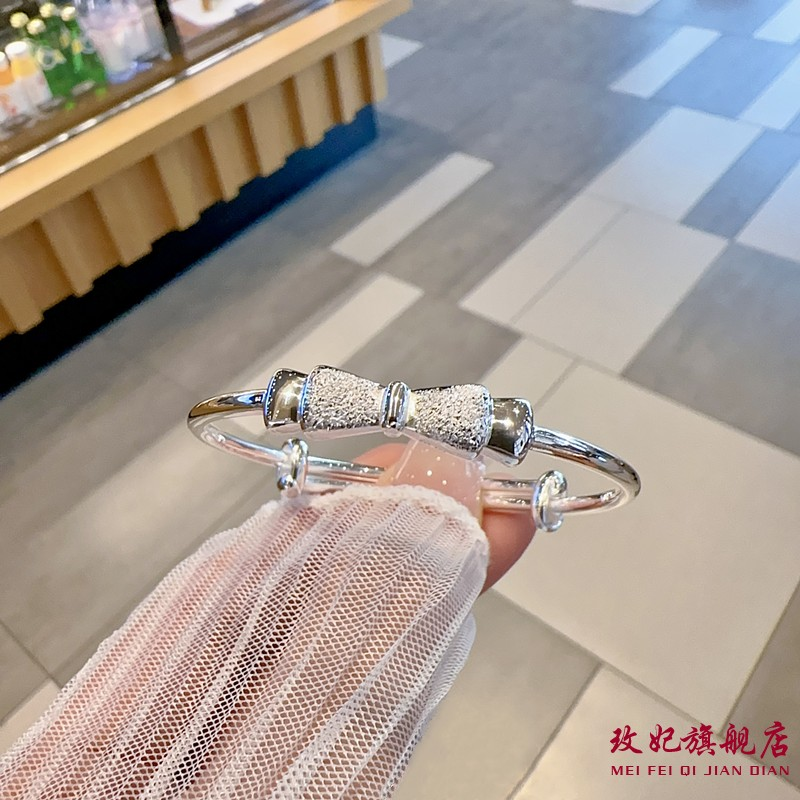 香港正生蝴蝶结纯银手镯足银9999女新生婴儿宝宝中大童儿童成人款
