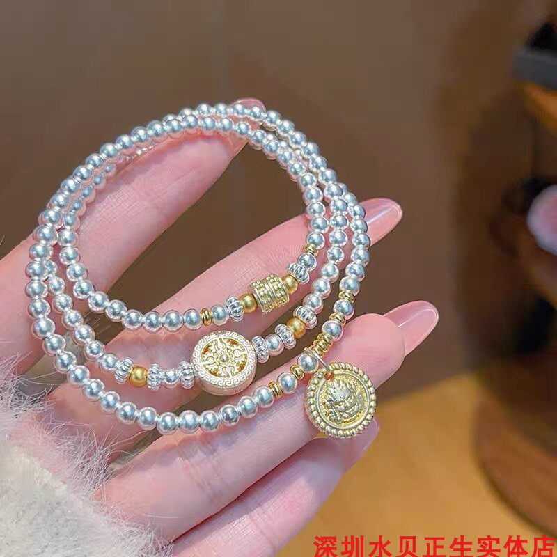 多圈黄财神纯银手链女简约百搭