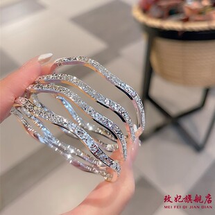 香港正生碎冰冰莫比乌斯环闭口纯银手镯足银9999爆闪手环送女友