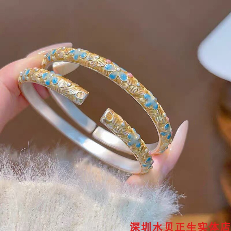 梅花实心纯银手镯女个性简约百搭