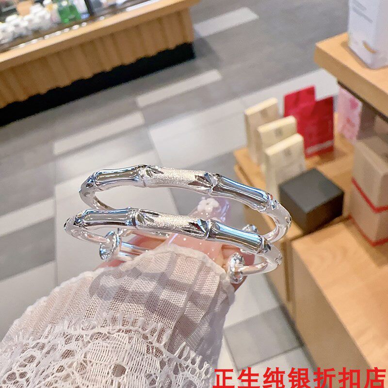 磨砂竹节纯银手镯可爱时尚百搭
