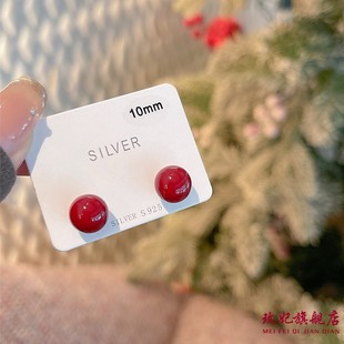 香港正生车厘子s925纯银珍珠耳钉女轻奢高级感红色新年耳环耳饰品