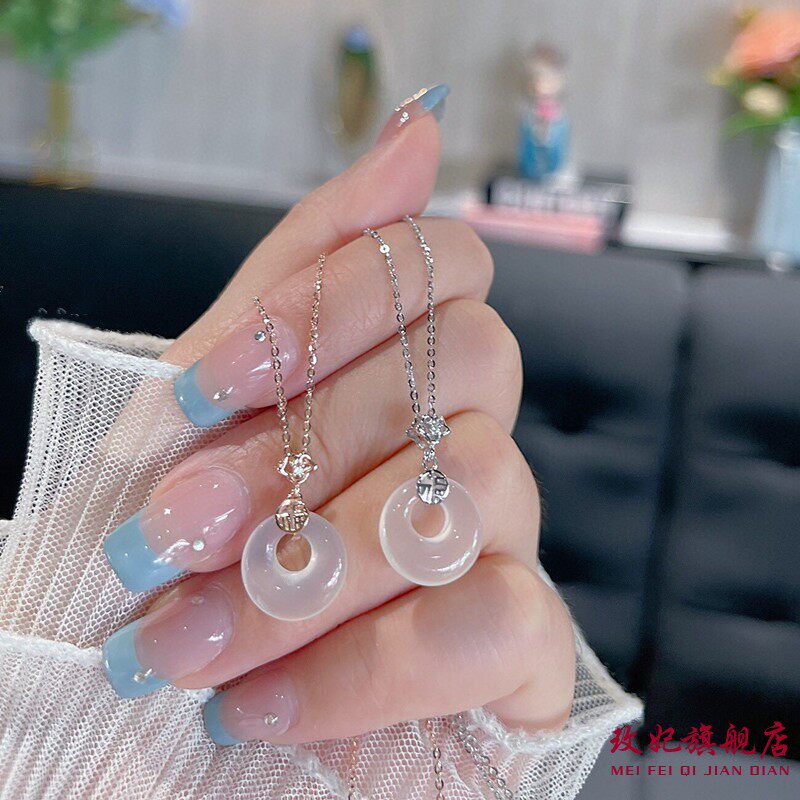 香港正生白玉髓平安扣福字纯银项链足银999女简约百搭时尚锁骨链