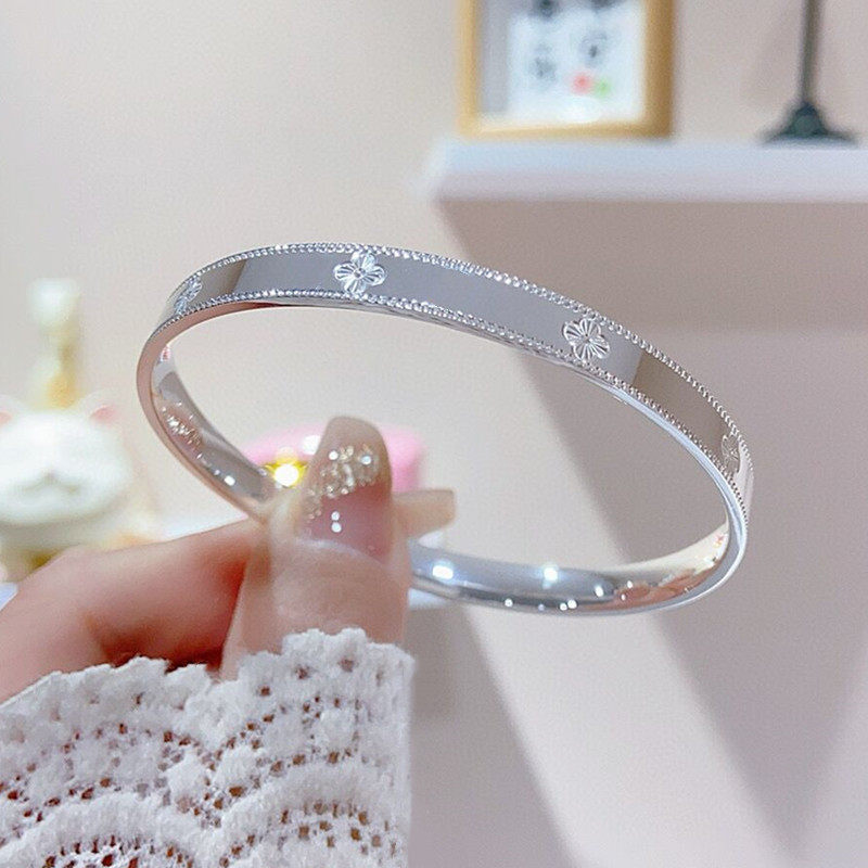 香港正生足银9999万花筒幸运四叶草闭口实心纯银手镯女时尚年轻款
