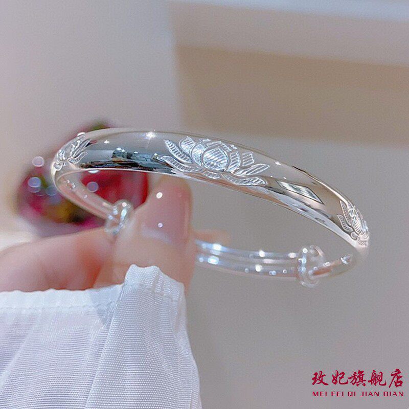 莲花纯银手镯女个性时尚气质网红
