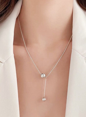 轻奢高级感通体纯银毛衣链锁骨链