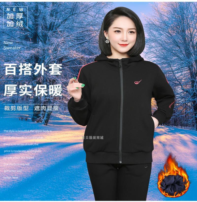 城德美24年新款20925运动外套 女士纯棉春秋加绒连帽休闲拉链上衣