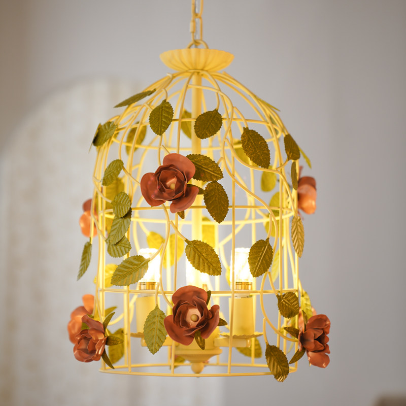 美式乡村粉色玫瑰花吊灯公主房卧室餐厅法式复古衣帽间阳台玄关灯