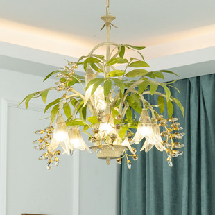 法式 乡村铃当花绿色树枝叶子客厅餐厅卧室做旧衣帽间水晶吊灯壁灯