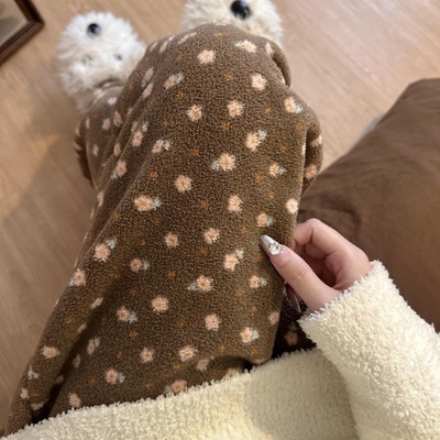 2025新款睡裤女春秋款半边绒长裤可外穿休闲宽松大码睡裤