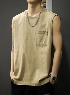 美式复古运动背心男小众宽松休闲坎肩T恤潮流百搭健身无袖上衣男