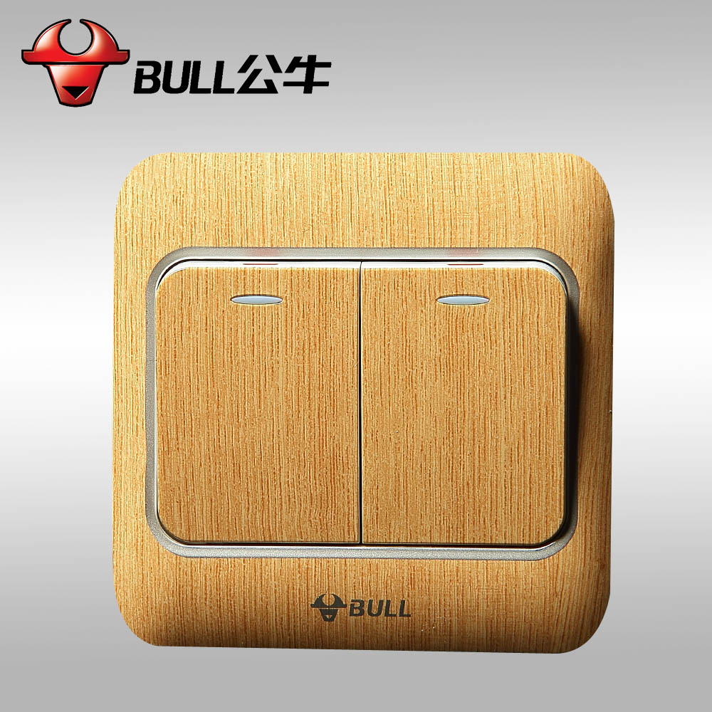 BULL公牛木纹两开单控开关86型三