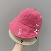 女童防晒帽子春夏薄款 女宝宝透气遮阳帽 洋气蝴蝶结大檐渔夫帽夏季