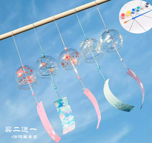 DIY日式玻璃风铃花边樱花铃铛