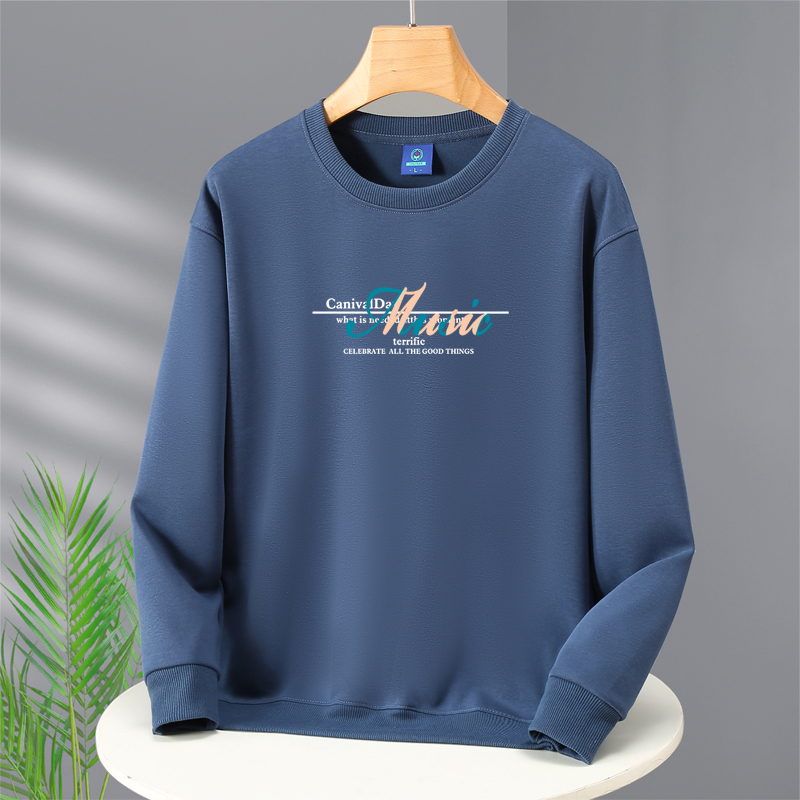 2023年320克重磅春秋款男生无帽宽松薄款长袖t恤圆领卫衣音符