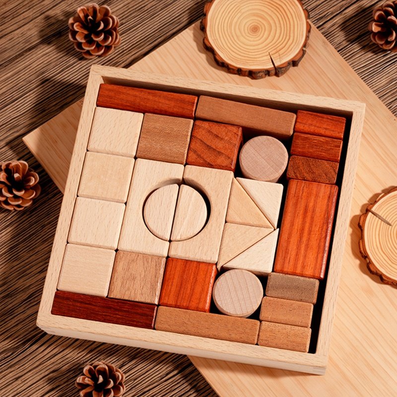 圣诞节礼物实木几何积木礼盒装