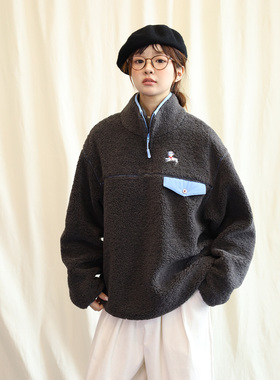 9.27小样刺绣羊羔毛套头外套（附同面料灰色羊羔毛帽子）