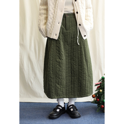 12.12日系灯芯绒绗棉半身裙灯笼裙花苞裙子女