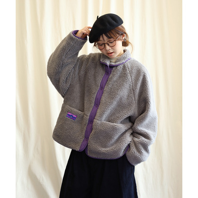 9.27日系灰紫色正反两穿羊羔毛外套