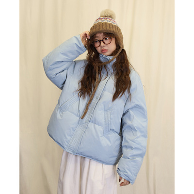 11.10日系浅蓝色门襟绗线立领羽绒服小个子