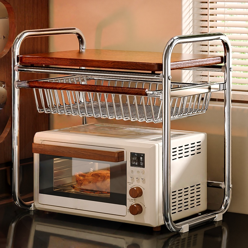 复古厨房微波炉置物架