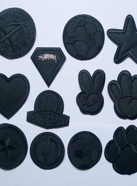 黑色手型卡通图案刺绣布贴