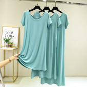 莫代尔短袖 连衣裙女夏薄宽松衬裙大码 外穿圆领打底裙居家休闲长裙