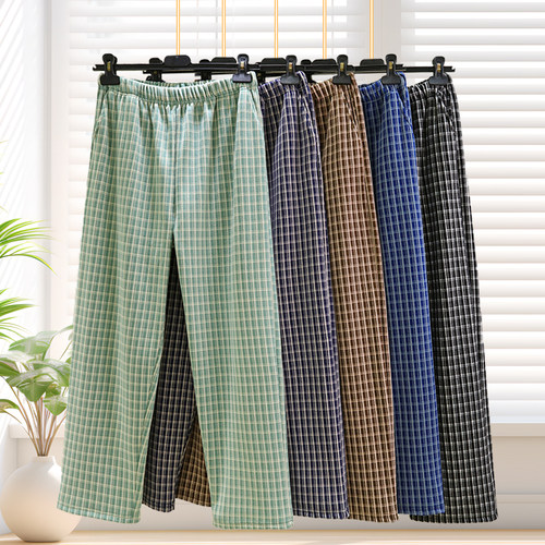 德绒男士宽松格子裤冬季