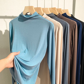 上衣大码 春季 显瘦长袖 女莫代尔修身 洋气百搭T恤 内搭半高领打底衫