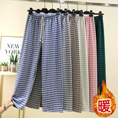 德绒格子裤 加厚保暖居家睡裤 可外穿休闲抽绳长裤 冬季 宽松家居裤