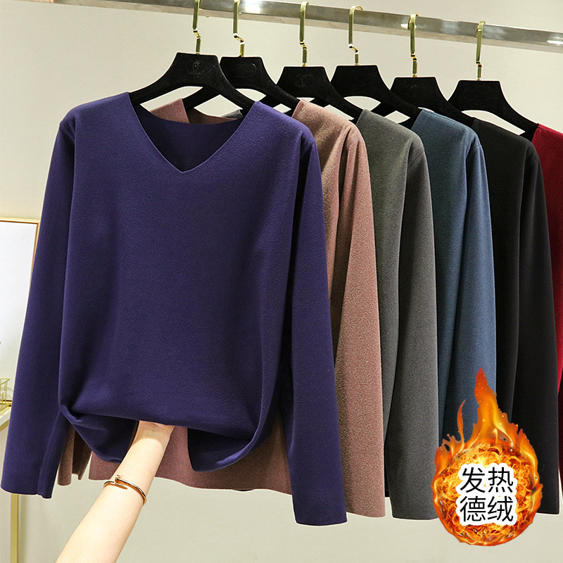 男士德绒无痕发热打底衫冬季贴身内穿保暖秋衣大码加绒加厚棉毛衫