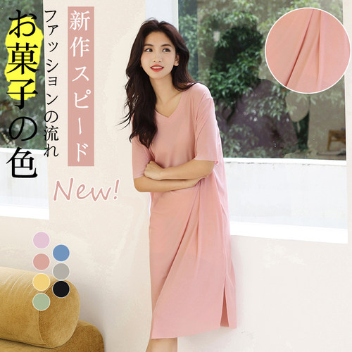 2025新款V领短袖睡裙夏季