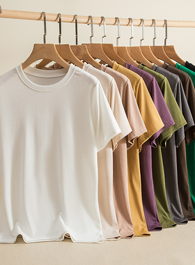 短袖T恤女夏季宽松圆领白色半袖上衣百搭休闲显瘦纯色打底衫