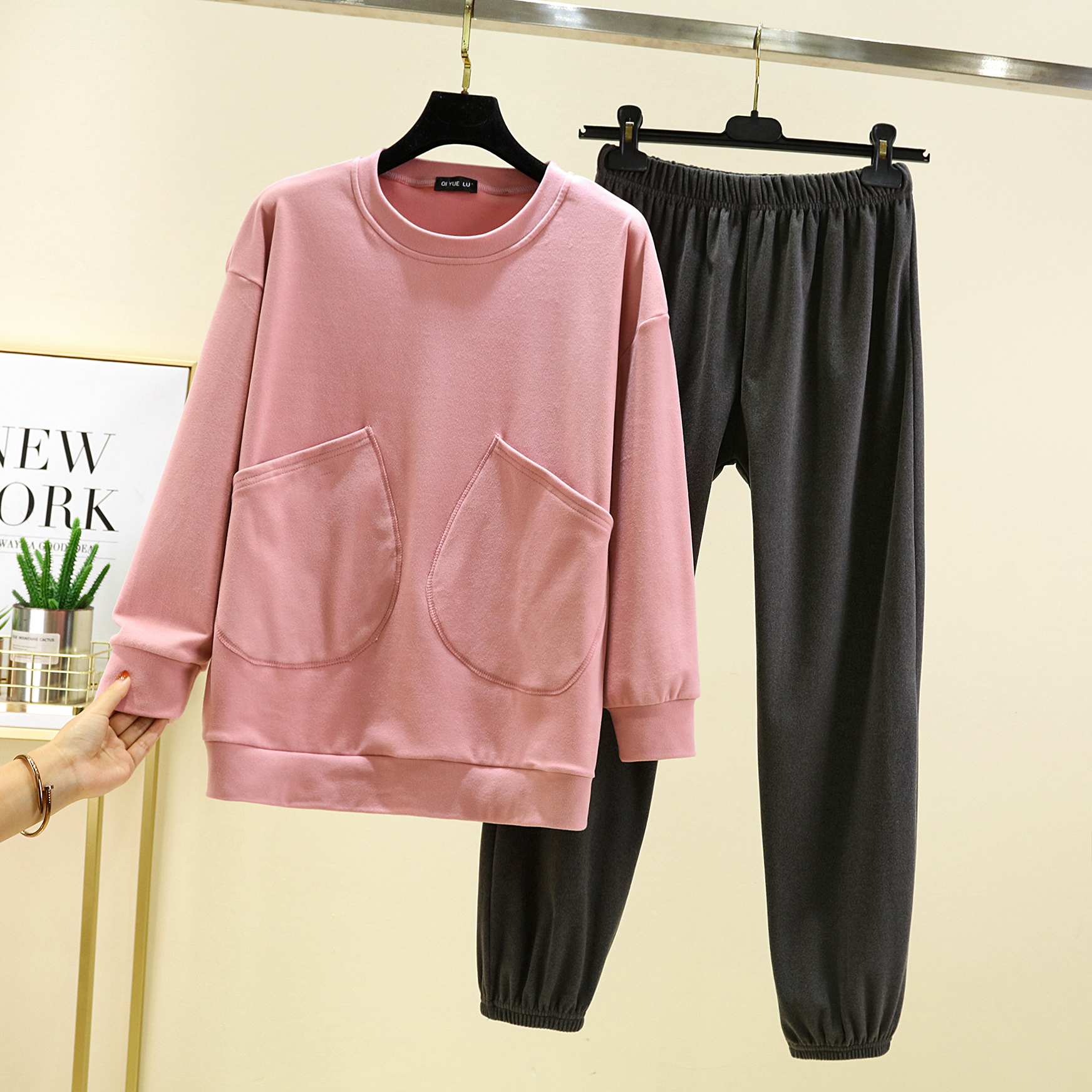 大码德绒睡衣休闲家居服套装