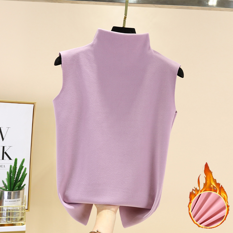 高领无袖背心加绒打底衫