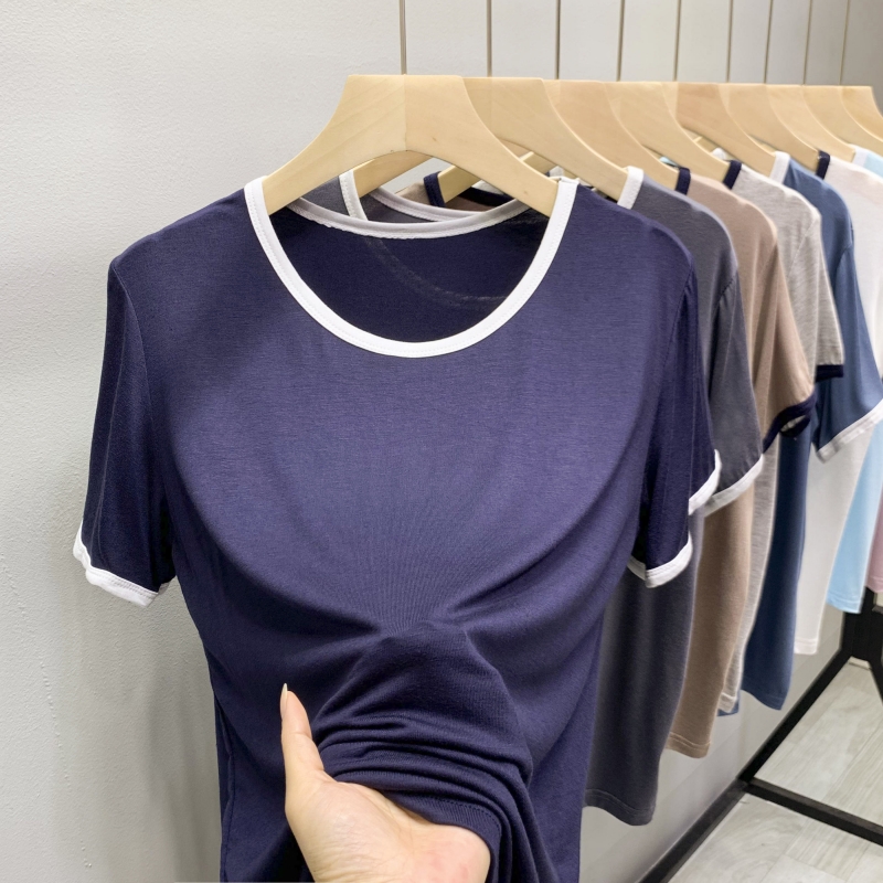 莫代尔圆领短袖t恤显瘦打底衫