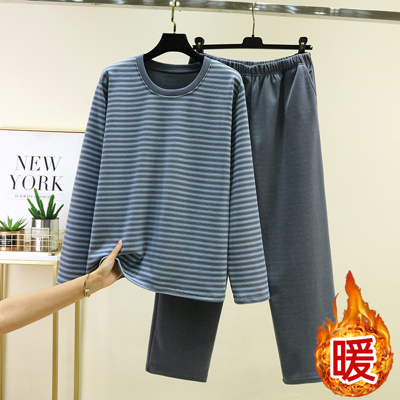 男士冬季加厚德绒家居服套装