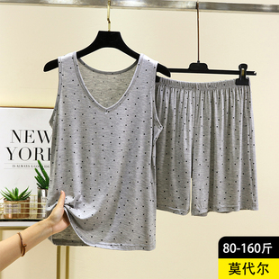 V领打底休闲宽松无袖 女夏薄款 居家睡衣两件套 套装 莫代尔背心短裤