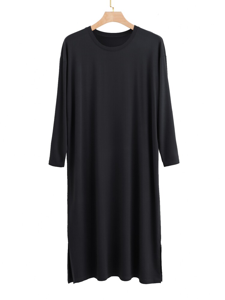 모달 남성용 긴팔 잠옷 얇은 중간 길이 잠옷 대형 루즈 잠옷 캐주얼 올인원 목욕 가운