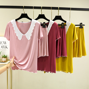 睡衣套装 宽松大码 女宽松大码 夏季 居家空调服 高腰短裤 莫代尔短袖