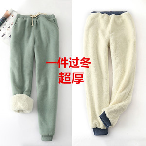 冬季羊羔绒加厚运动裤小脚加绒休闲裤宽松哈伦卫裤棉裤女外穿大码