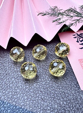 爆闪柠檬黄水晶128切面圆珠散珠DIY手工串珠手链项链配珠配件