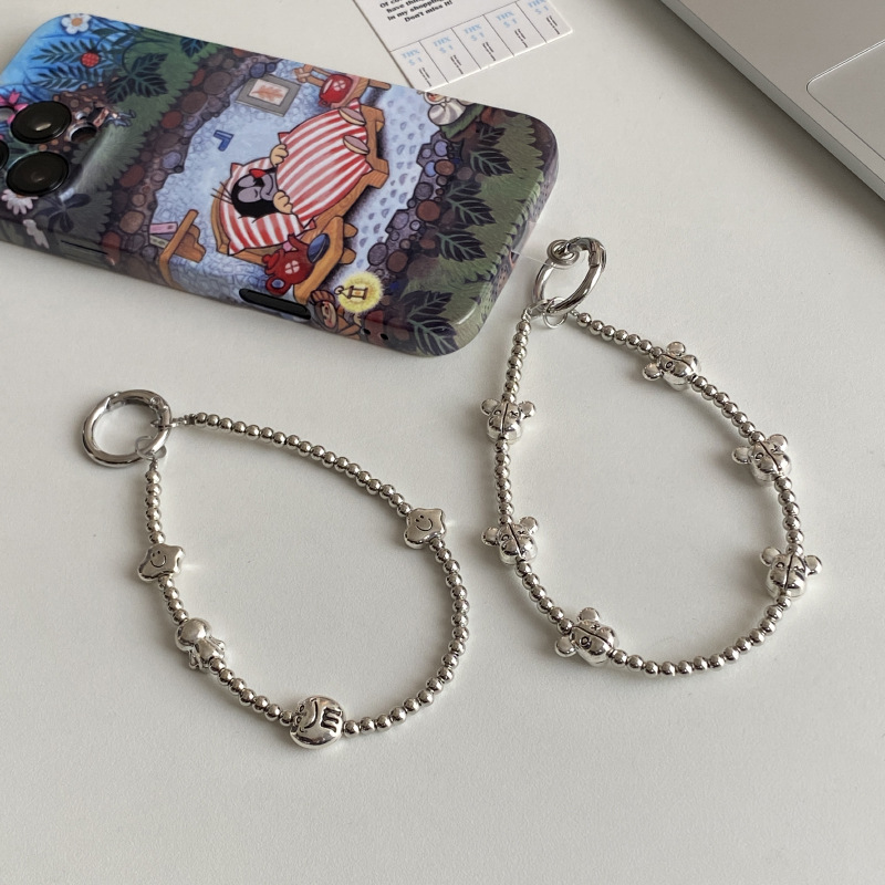 小众复古银色云朵串珠手机链韩ins少女ccd挂绳包挂件甜酷钥匙扣