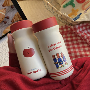 新年过年红色苹果316不锈钢保温杯 便携卡通水杯车载杯随手口袋杯