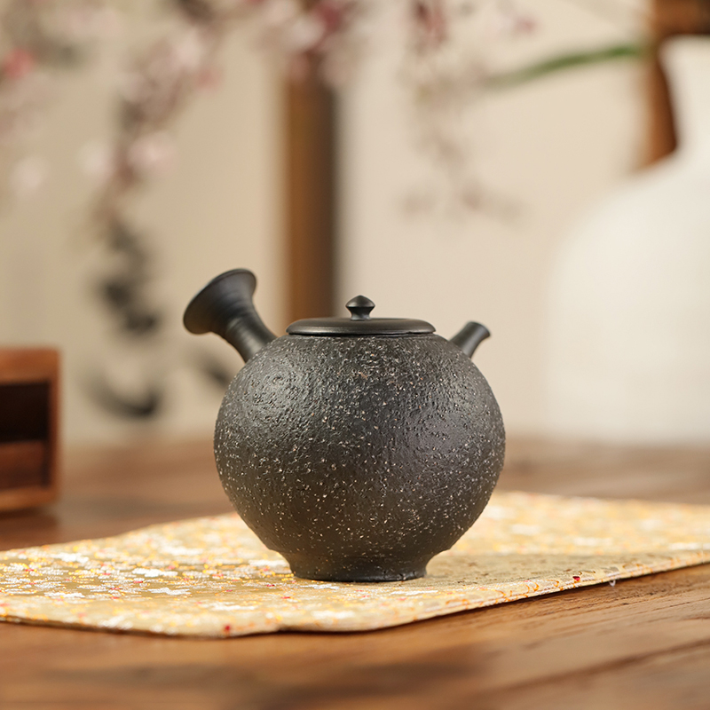 日本常滑烧急须名匠白岩大佑纯手工黑泥柴烧侧把壶日式茶道泡茶壶-封面