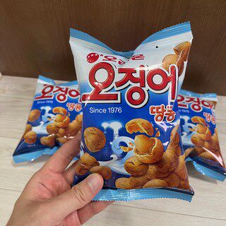 韩国直邮 好丽友烤鱿鱼味花生球袋装花生豆大包装 膨化休闲小零食