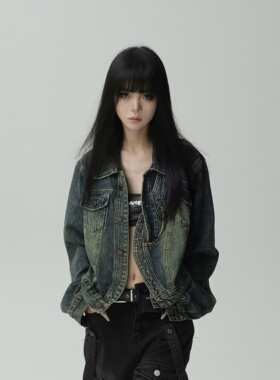 4Amor Project｜做旧水洗不规则牛仔外套休闲修身百搭显瘦