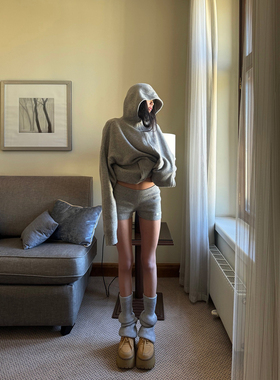 ONETONG 灰色连帽毛衣秋冬宽松慵懒风针织开衫拉链外套